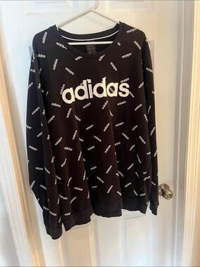 adidas Black Crewneck Sweatshirt with White Logo All-Over Print